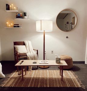 a photo of the wellness room coffee table and chair