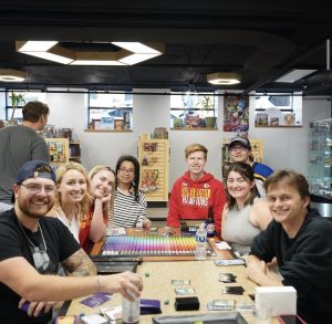 a photo of students playing board games